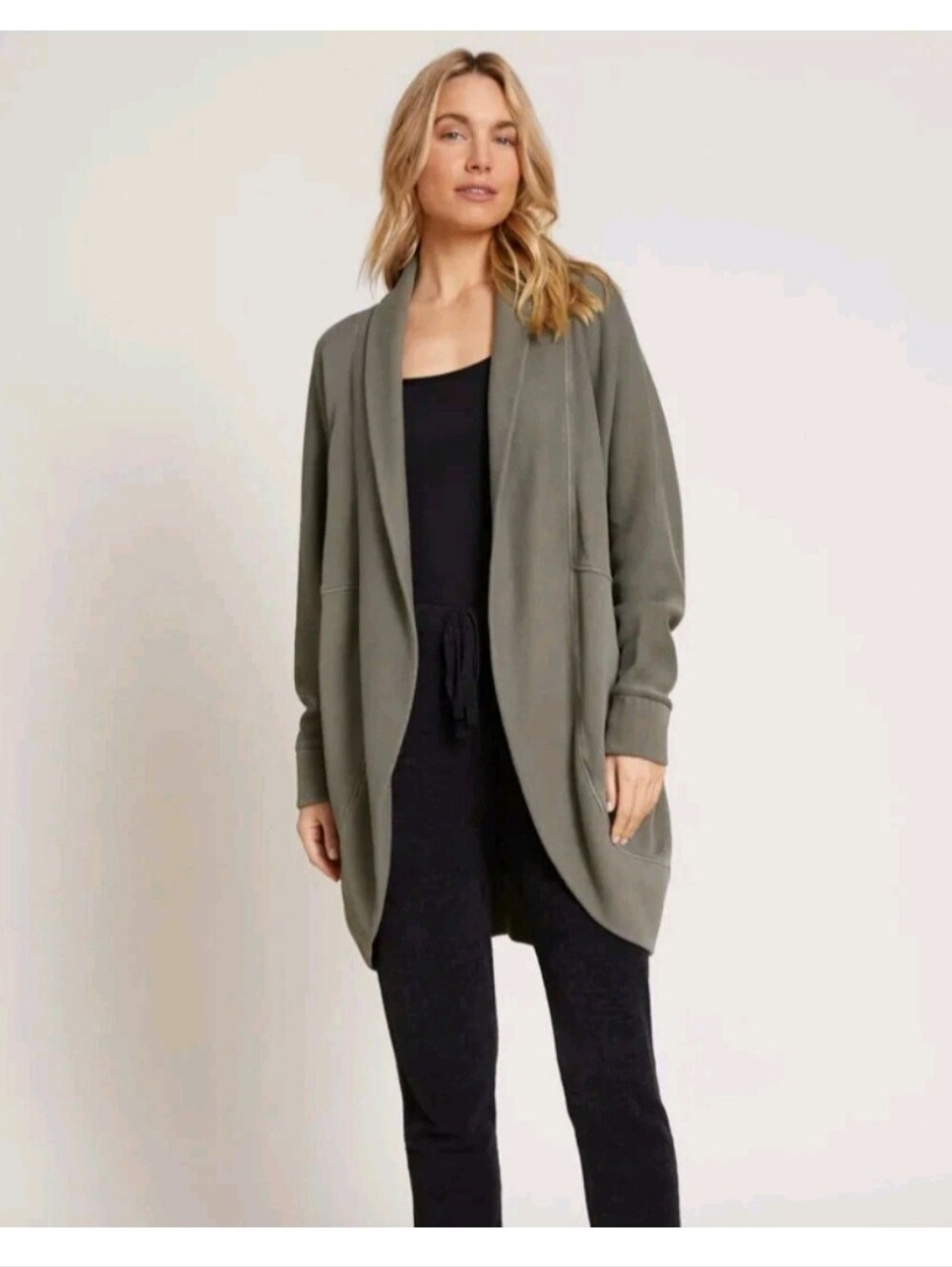 Barefoot Dreams Malibu Collection Brush Cotton Terry Green Circle Cardigan S/M